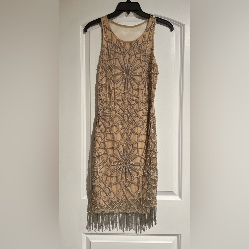 Badgley mischka champagne beaded dress